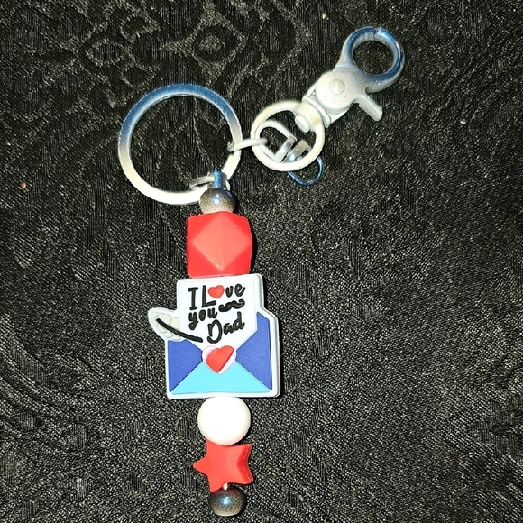 Handmade Other - Handmade I Love You Dad Keychain with Red, Blue, and White Beads